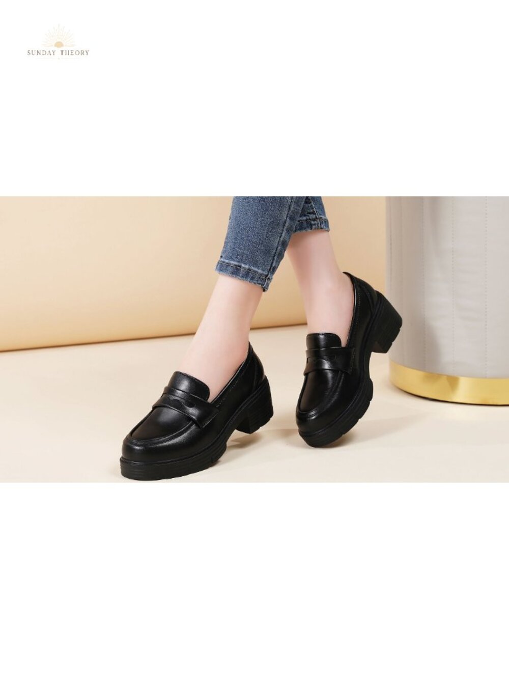 Faux Leather Chunky Platform Penny Loafers Block Heel Slip-On Business Casual - Picture 6 of 6